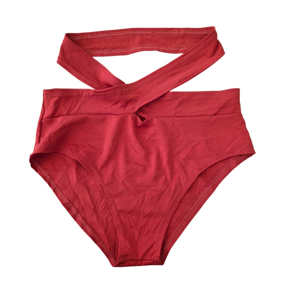 Womens Red High Waisted Cutout Criss Cross Bikini Bottoms Size Small